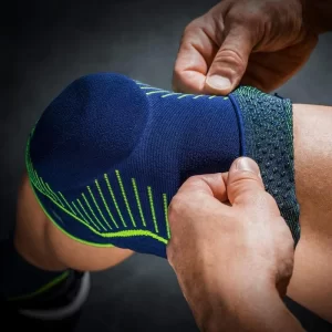 Medi Kniebandage Genumedi E+motion, Blau/grün, Mit Silikonring, Merino, Größe V 13